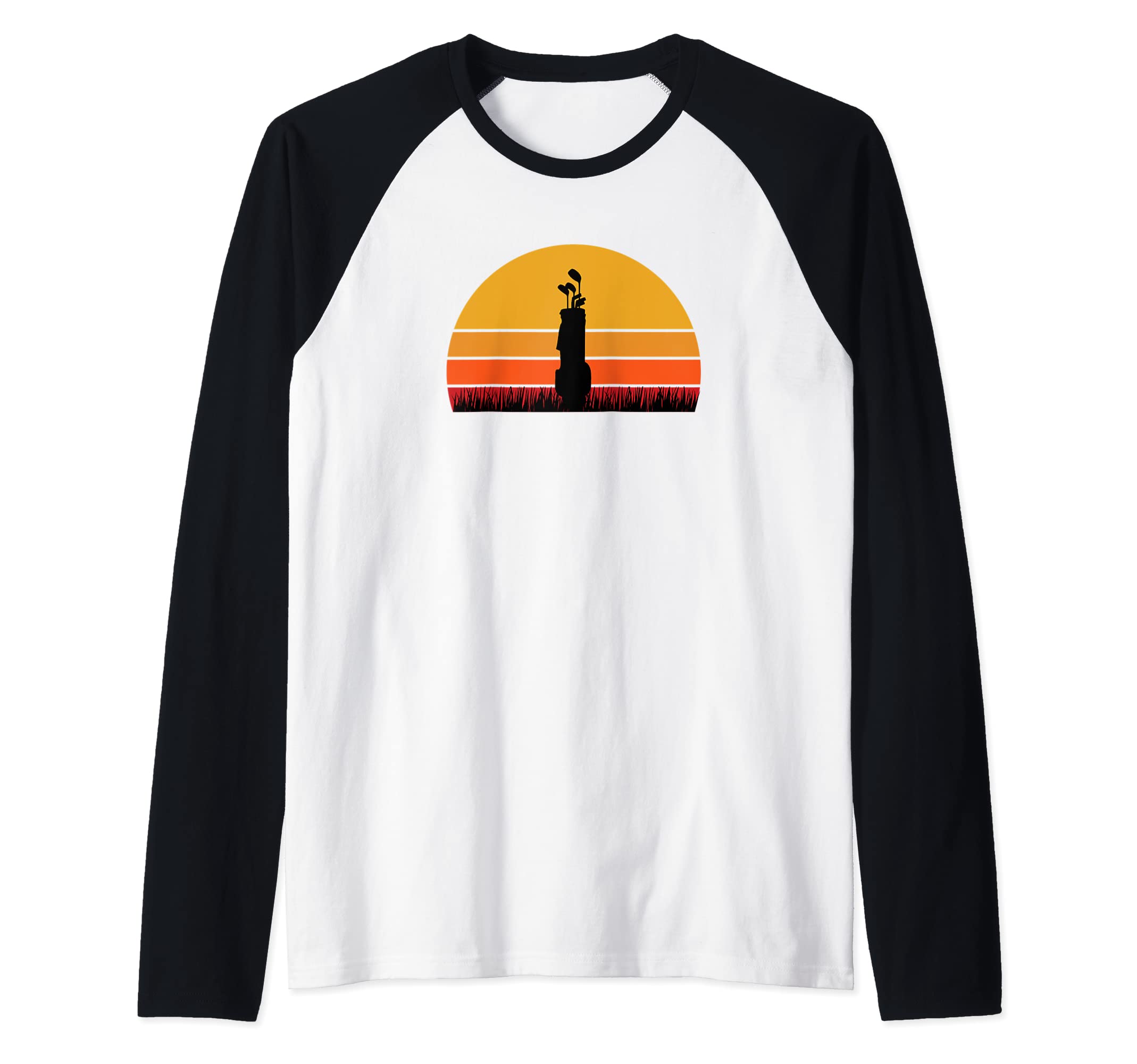 Golf Bag Sunset Golf Golfing Golfer Course Birdie Par Retro Raglan Baseball Tee