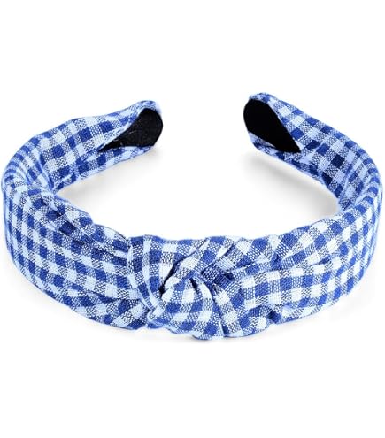 Embellished Blue Plaid and Crystal Hairband Set - Stylish Women\'s Headbands Amazon.com : 2 Pack Wide Knotted Plaid Headbands Rhinestone  main image 3