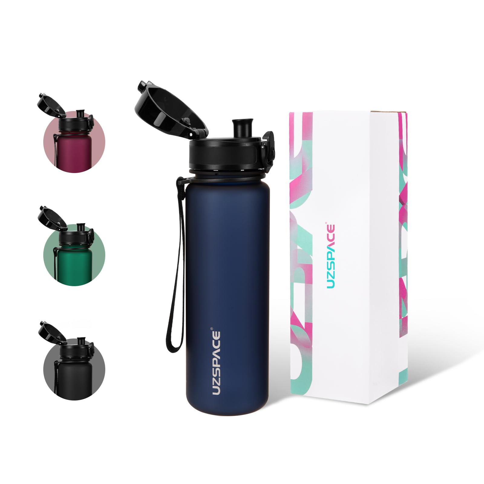 UZSPACE Water Bottle Kids with Strainer - BPA Free Drinking Bottles for Adults - Sports Water Bottle 500ml with Capacity Scale - Daily Water Intake Bottle for School or Fitness & Outdoors Dark Blue