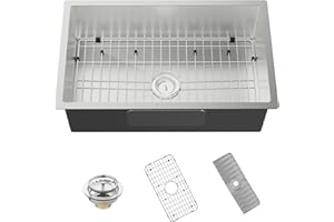 Koardink Kitchen Sink, 30x18 Inch Stainless Steel Drop In Kitchen Sink Modern Undermount Single Bowl Kitchen Sink Gift Combo-SS Grid,Silicon Mat,Drain Strainer Set Compatibility With Various Kitchen