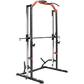 Sunny Health &amp; Fitness Smith Machine Squat Rack for Full Body Training | Guided Lifts, Lift Free Weights, Build Upper Body, Add Band Resistance, Store Plates, 1000 lb Frame