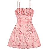 Verdusa Women's Floral Ruched Summer Cami Dress Flowy A Line Wedding Guest Mini Dresses