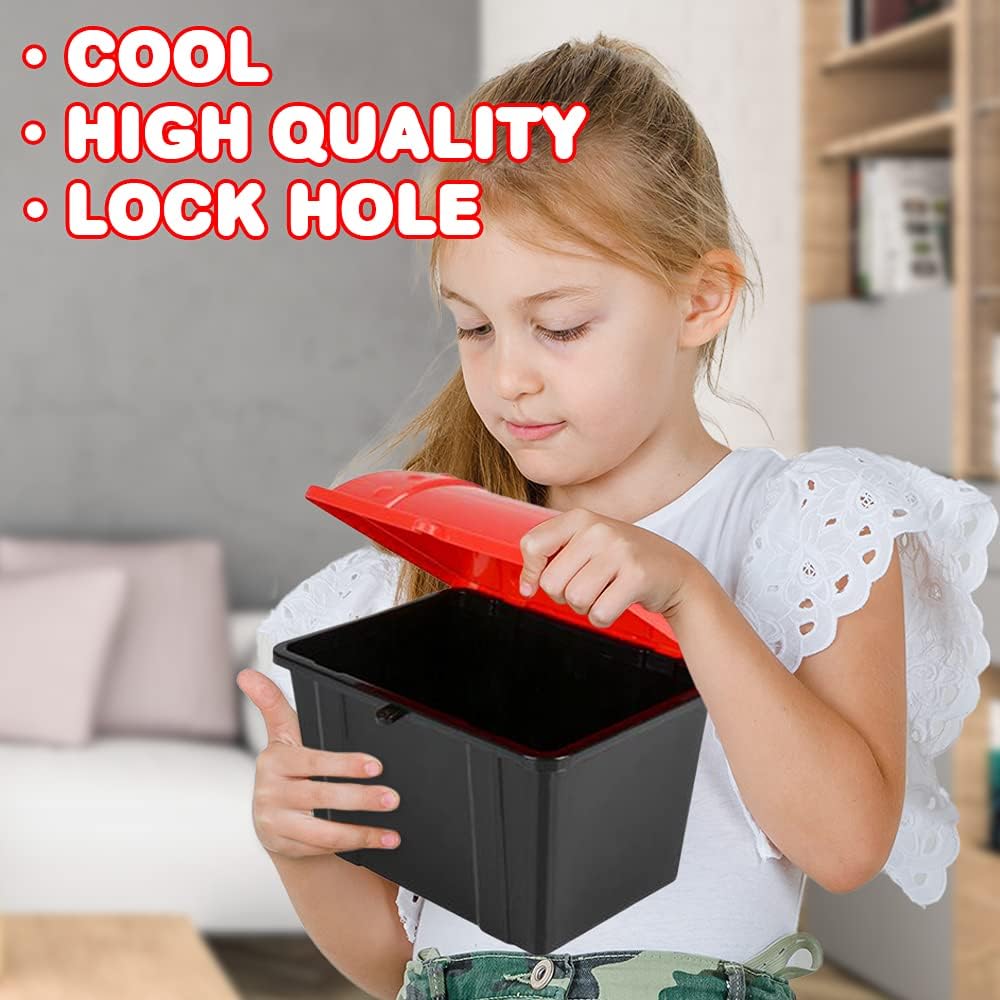 ArtCreativity Pirate Treasure Chest, 1 Black Chest with Red Cover, Plastic Treasure Chest, Functional Storage Chest for Toys, Perfect Prize Chest for Classroom, Great for Imaginative Play: Toys & Games
