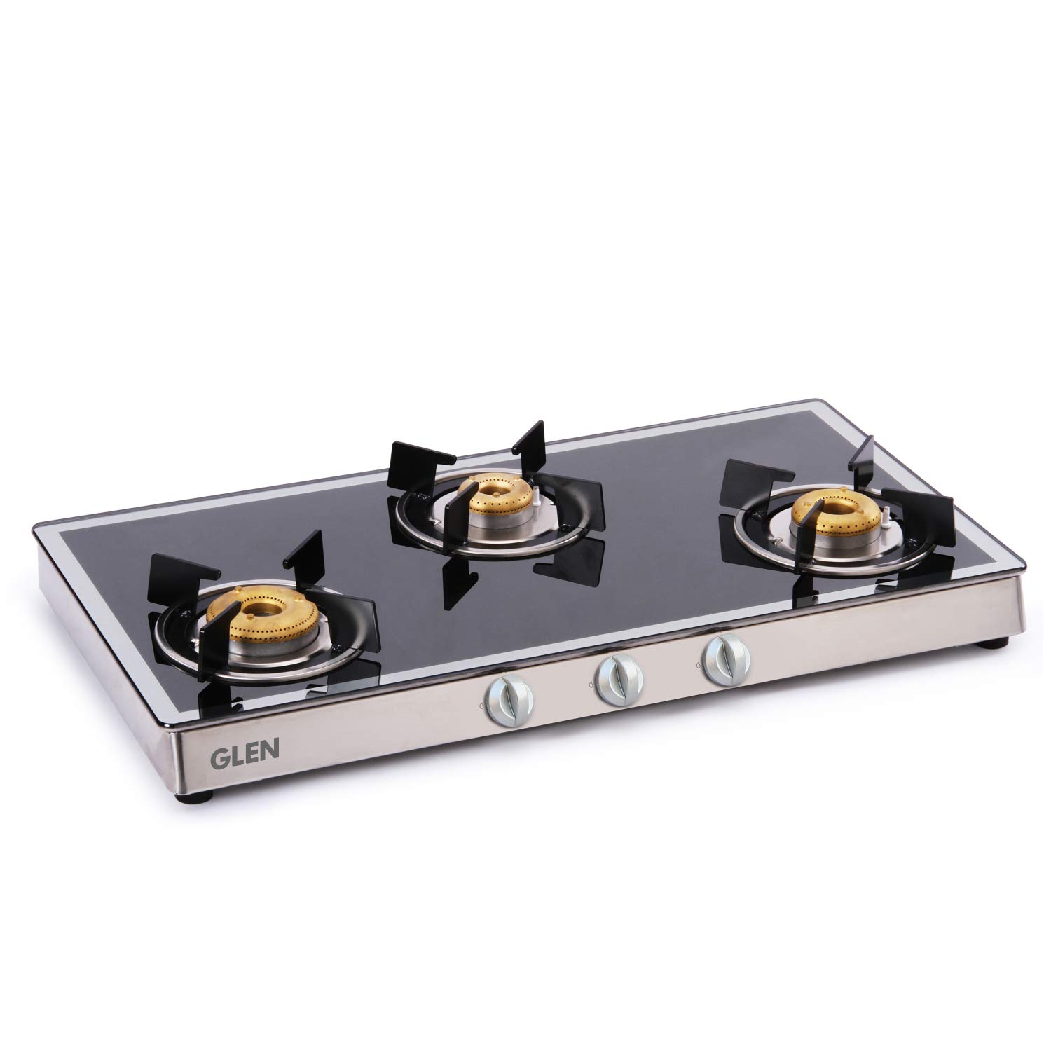 Glen 3 Burner Gas Stove 1038 GT Brass Burners Mirror Finish