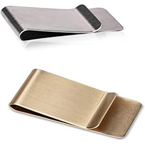 2PCS Small Men's Slim Stainless Steel Money Clip Credit Card Holder Pocket Cash Wallet, SilverGold