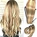 Clip in Hair Extensions Human Hair Brown with Blonde Highlight Natural Straight Real Hair Extensions Clip on Balayage 70g 15inch 7Pcs No Tangle Easy to Wear