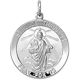 JewelryWeb 925 Sterling Silver Solid Polished Saint Jude Thaddeus Medal Pendant Necklace 35x25mm Wide Pendant for Women