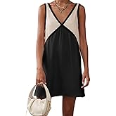 Muineobuka Womens Patchwork Aesthetic Satin Dresses Summer Sexy Casual Loose Sleeveless V Neck Color Block Maxi Dress