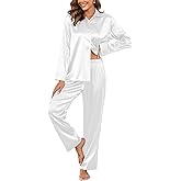 Ekouaer Women Satin Silk Pajamas Classic Long Sleeve Button Down Pjs Set Soft Loungewear