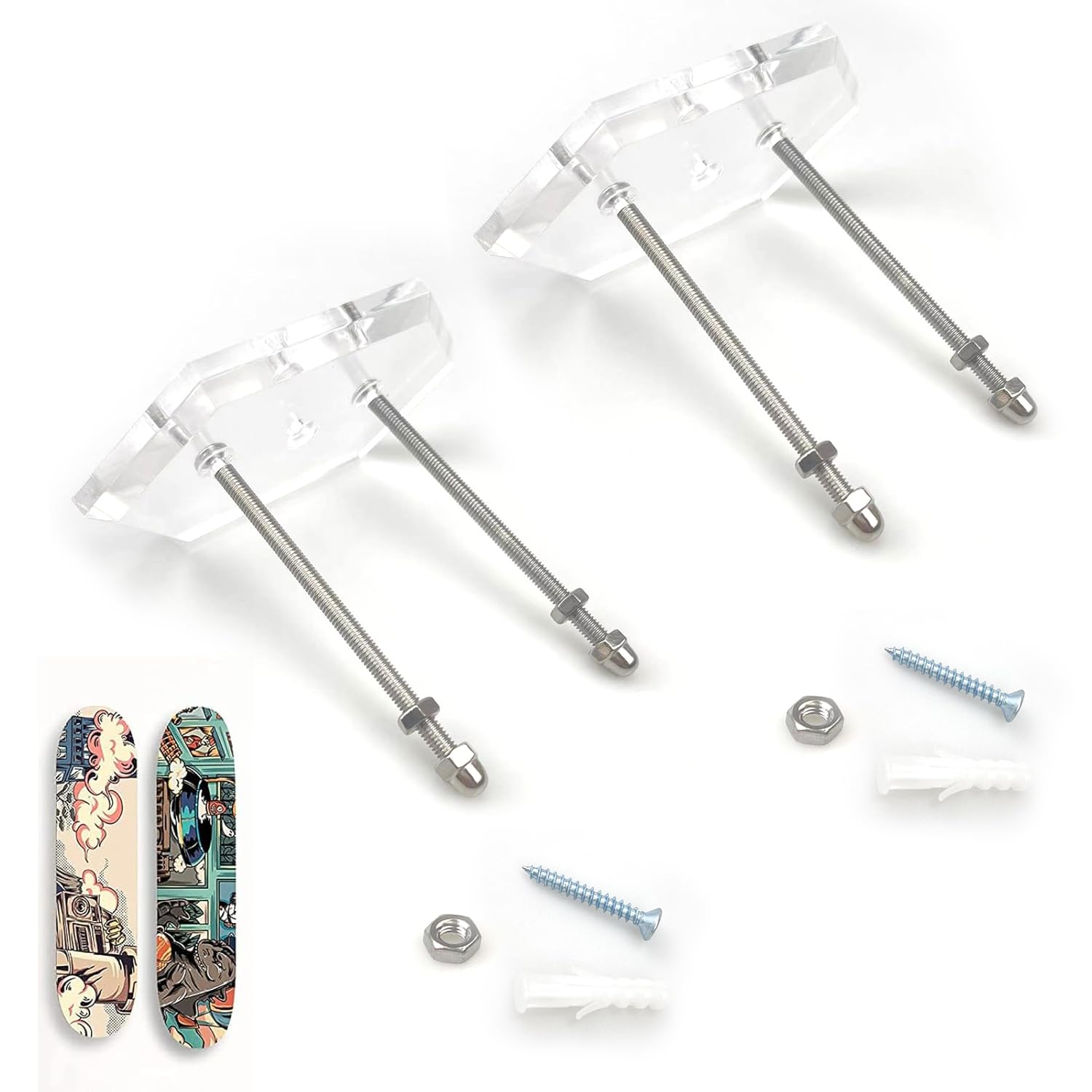 SHUIYUE 2 Pack Skateboard Wall Mount Skateboard Hanger, Skateboard Wall Mount Display Rack, Skateboard Wall Hanger, Skateboard Wall Mount for Skateboard Deck Display and Storage (Hexagon)