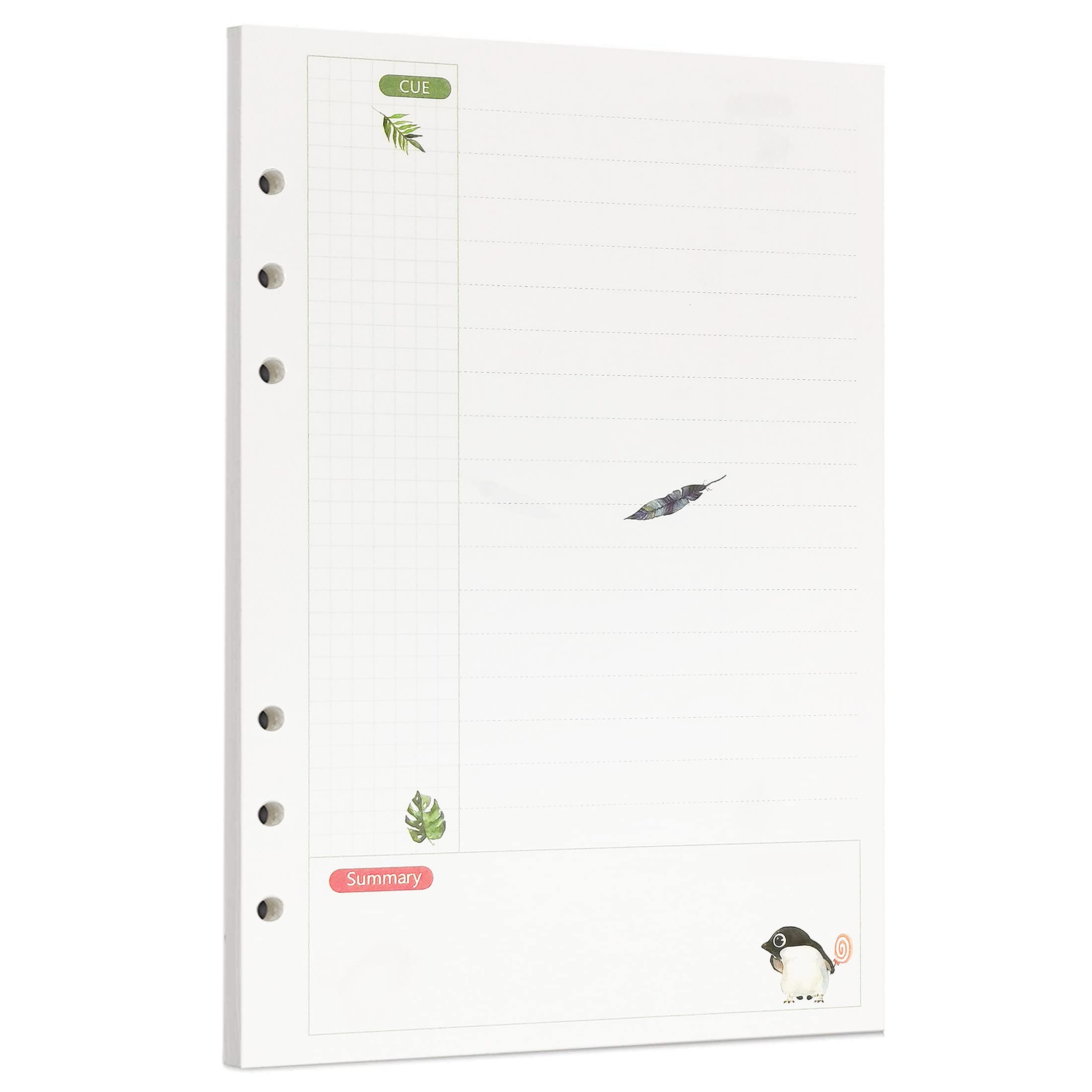 Zelten 45 Sheets 90 Pages Colorful Loose Leaf Punched Paper Refills Paper for 6 Hole Binder Personal Organizer Diary Notebook Refillable Planner (A5, Rainforest Connell)