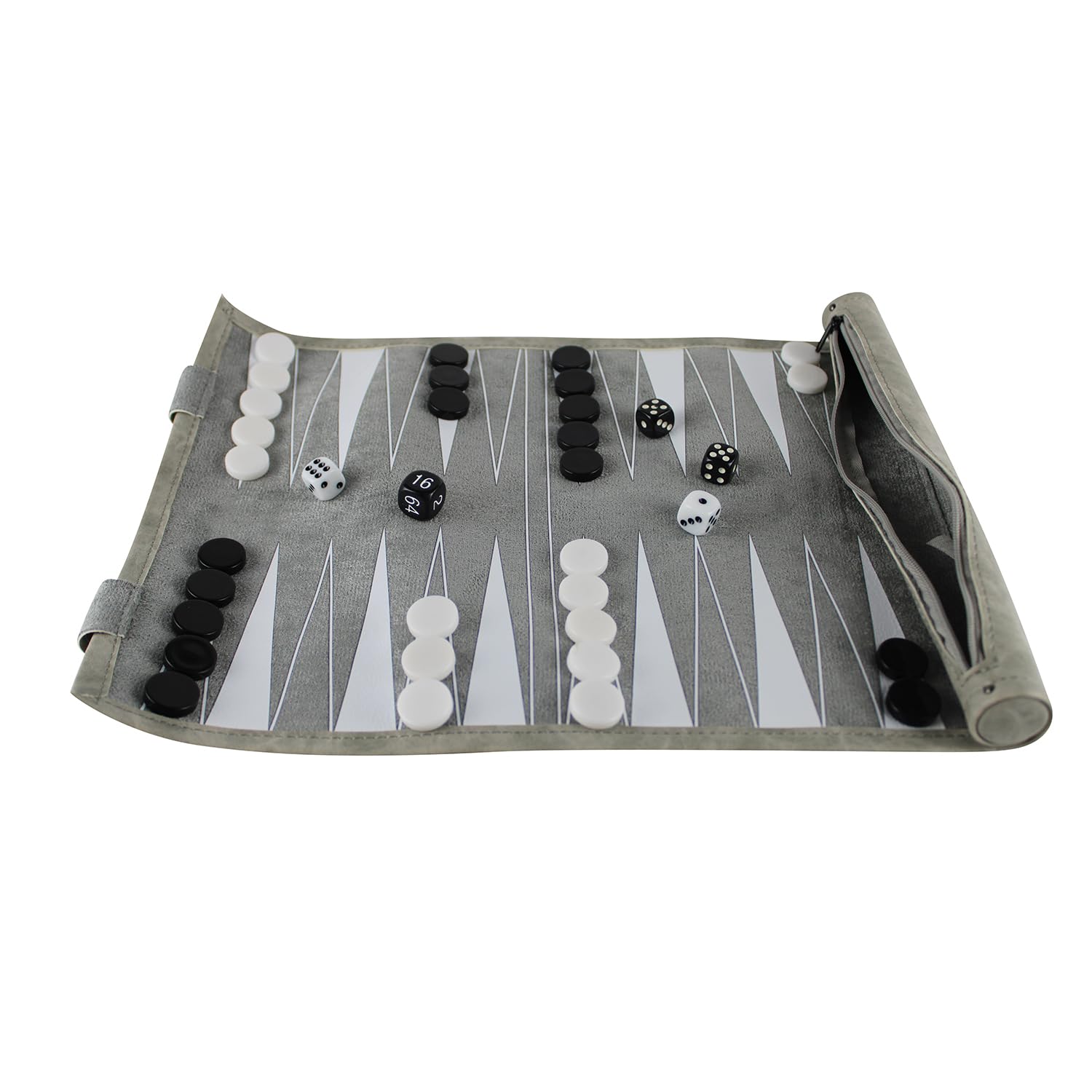 Grey Travel Roll Up Backgammon Set 13 Inch