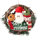 D-FantiX 14 inch Merry Christmas Wreaths for Front Door, Small Grapevine Wreath Indoor Winter Holiday Wreaths Front Door Christmas Decoration (Reindeer Snowman Santa Claus)