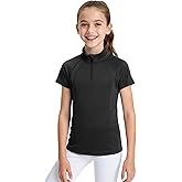 JOCMIC Girls Equestrian Shirt Short Sleeve Quick Dry Horse Riding Shirts Half Zip Horseback Show Shirt