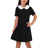 Remimi Girl's Peter Pan Collar Dress Short Sleeve Casual Flare Skater Dresses 5-14 Years