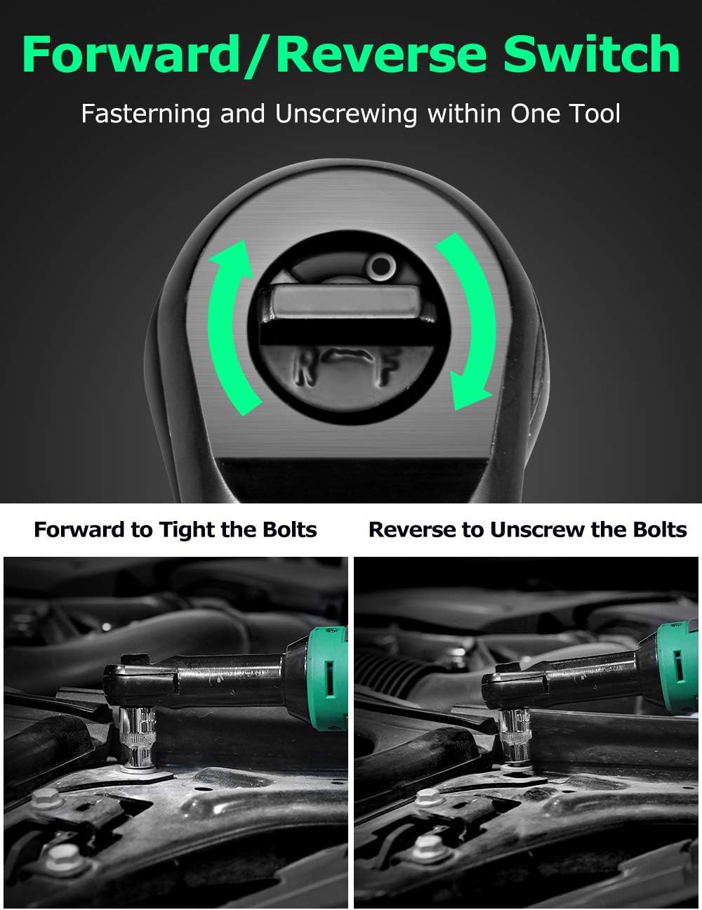 Cordless Extended Power Ratchet Wrench, 3/8" 40 Ft-lbs 400 RPM 12V Long Reach Electric Ratchet Wrench Kit w/ 60-Min Fast Charge, Variable Speed Trigger, 2-Pack 2.0Ah Lithium-Ion Batteries, 8 Sockets: Home Improvement