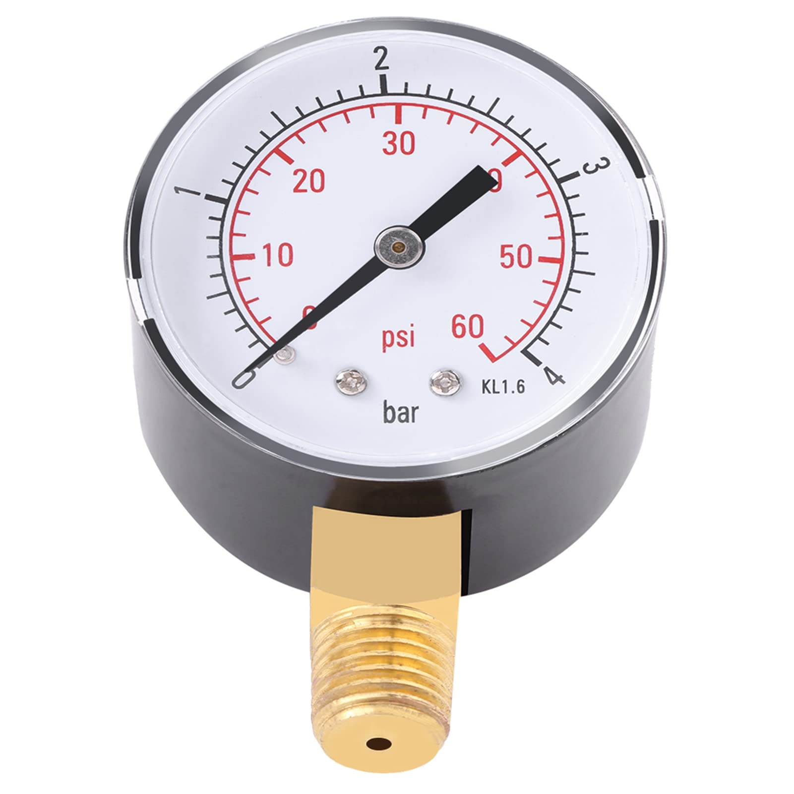 FTVOGUE Mini Low Pressure Gauge 1/4" NPT Brass Side Mount Gauge for Fuel Air Oil Or Water 0-4bar / 0-60psi NPT