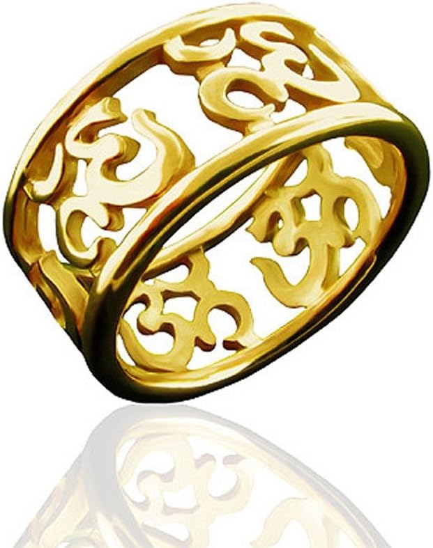 14K Yellow Gold OM AUM Ring Spiritual Eternity Religious Jewelry Band 9.25mm Wide