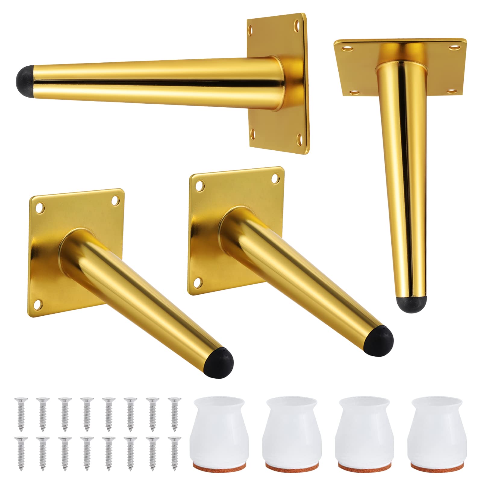 Gueenky 4 Pieces Oblique Furniture Legs, 15cm Metal Cabinet Legs Tapered Furniture Table Legs Gold Metal Legs for Table Sofa Couch Cabinet and Other Furniture, Load Capacity 660 Lbs