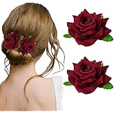 Bouory Large Flower Hair Barrette Red Rose Hairclip Hawaiian Hairpin Boho Hair Accessories for Women 2PCS