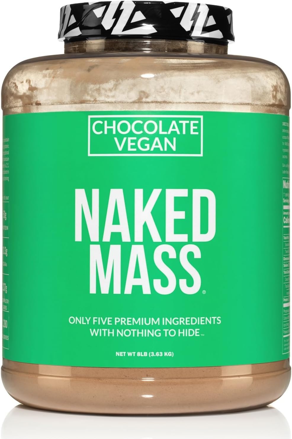 NAKED Vegan Mass - Chocolate Vegan Weight Gainer - 1,280 Calories, Non-GMO, Soy & Gluten Free, No Artificial Ingredients - 8LB Bulk - 11 Servings
