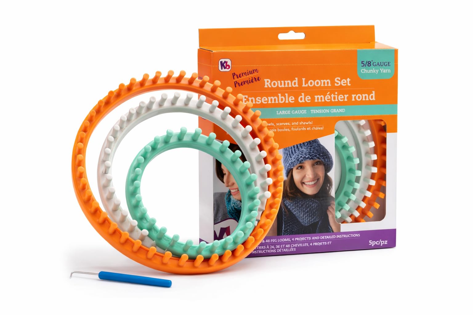 Authentic Knitting Board KB8150 'Premium' Chunky Round Knitting Loom Set, 5/8" Gauge