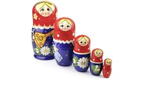 Heka Naturals Balalaika Nesting Dolls | All Natural Wooden Matryoshka Doll Set of 5 (7 Inch) - Traditional Babushka Home Decor, Wooden Stacking Dolls, Vintage Handmade Shape