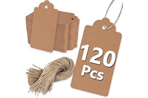 PH PERKHOMY 2" x 4" Gift Tags, 120 Pcs Kraft Paper Tags with Natural Jute Twine String for Gifts Crafts Wedding Christmas, Br