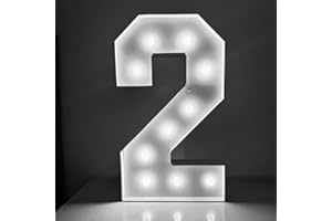 PRELIFE MEMORY 3FT/36 Inch Marquee Light up Numbers with White Lights,White Marquee Number 0-9 for Birthday Party Large Mosaic Frame Letter Cardboard Pre-Cut Foam Board Sign Diy Decorations Anniversary(2)
