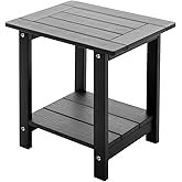 Meluvici Double Adirondack Side Table Weather Resistant, Outdoor Rectangular End Table for Adirondack Chair, Black with Wood Grain