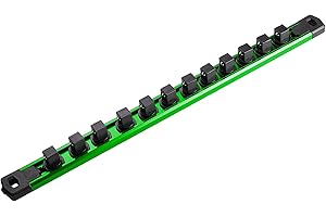 Aloanes 1/2-Inch Drive Aluminum Socket Organizer, Heavy Duty Socket Holder Tool Box Organizer, Aluminum Alloy Socket Rail Holder x 12 Clips (Green)