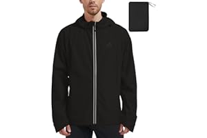 ATLASLAVA Men's Packable Rain Jackets Lightweight Waterproof Reflective Windbreaker Coat with Hood Cycling Running Golf