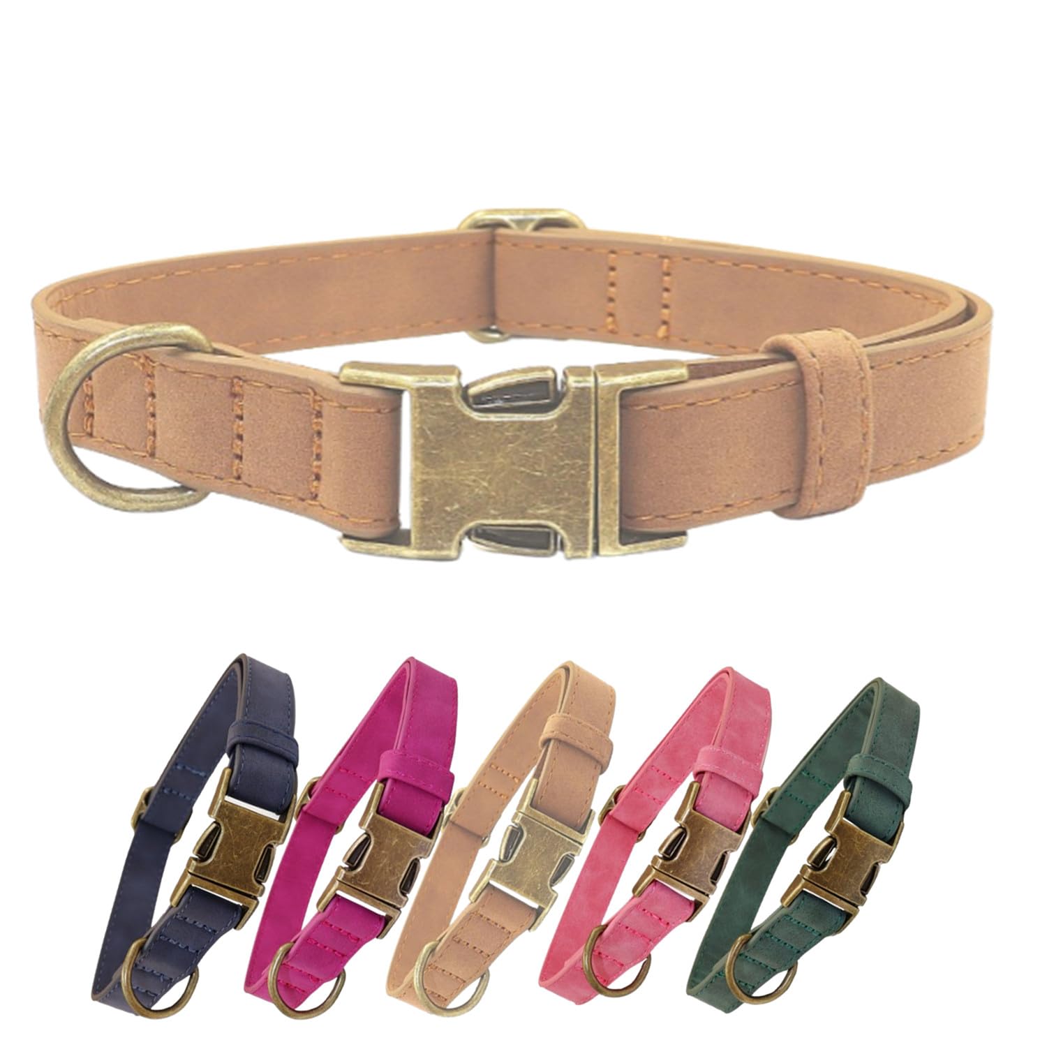 THAIN Soft Leather Dog Collar, Heavy Duty Metal Buckle Padded Dog Collar Quick Release, Adjustable Pet Collar for Small Medium Large Dogs Breeds (Brown, M)