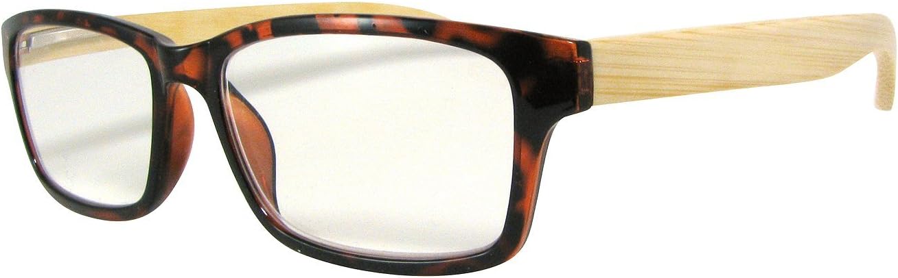 Mens Womens Reading Glasses Tortoise Shell Frames Bamboo Temples, Strength +2.0