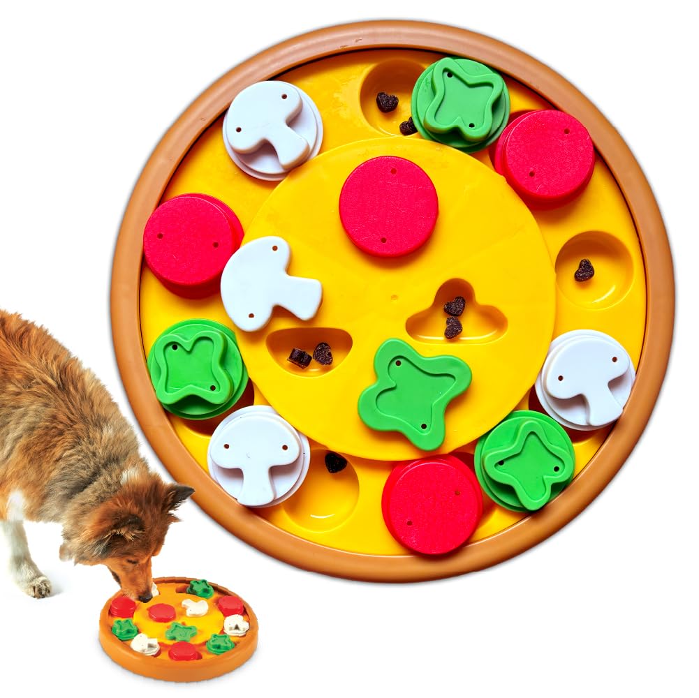 Brightkins Pizza Party Treat Puzzle, Interactive Toy for Dogs, Non Skid Treat Dispenser Dog Toy for Mental Stimulation & Slow Feeding, 1 Piece