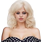 NJJYXH 16 Inches Blonde Wigs for Women Long Wavy Wig Synthetic Natural Shoulder Length Wig for 70s 80s Cosplay,Halloween,Daily Use