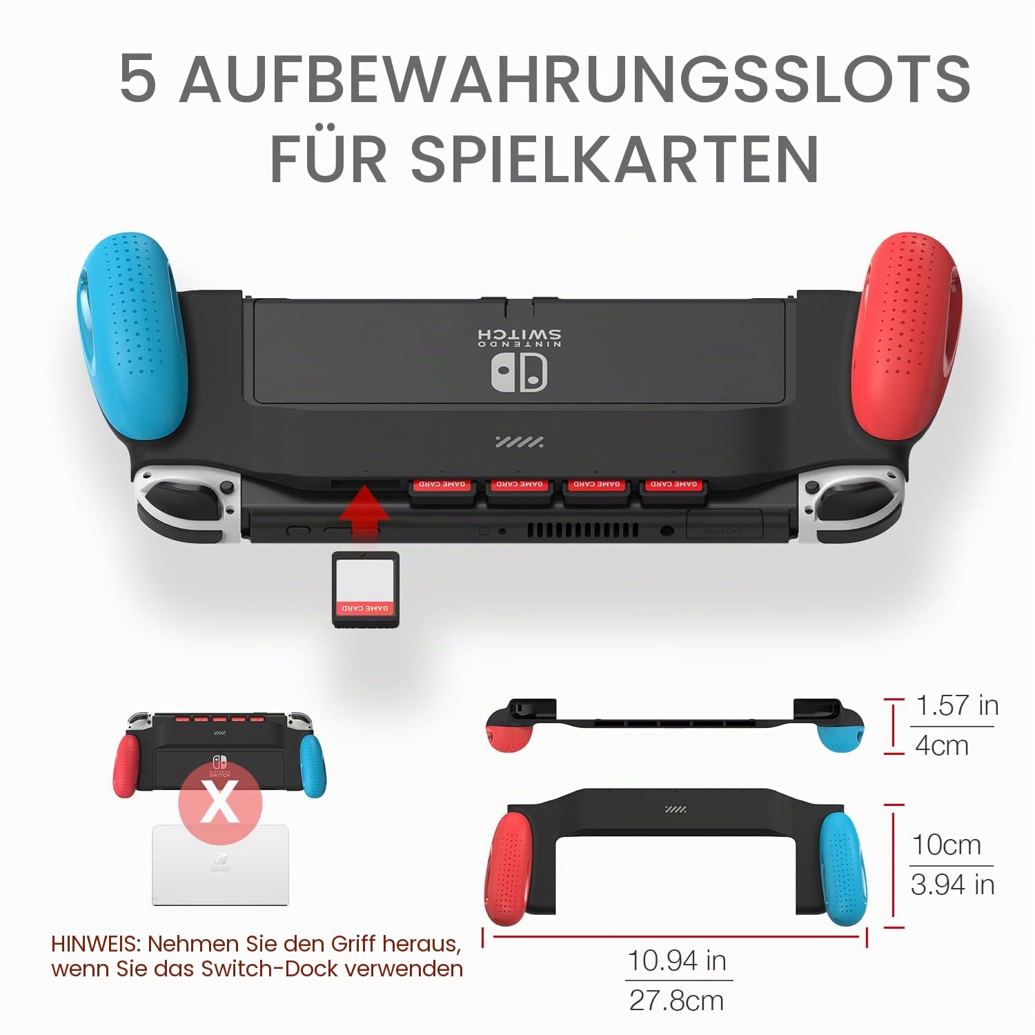 MEQI Grip-Schutzhülle kompatibel mit Nintendo Switch OLED-Modell, einzigartiges verbessertes Design mit 5 Spielschlitzen, bequemes und ergonomisches Griffschalter-Zubehör 5