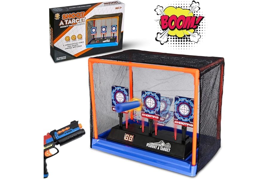 Electronic Shooting Target Scoring Auto Reset Digital Targets for Nerf Guns Toys with a Support Cage & Net, Christmas Birthday Gifts Toy for Kids-Boys & Girls
