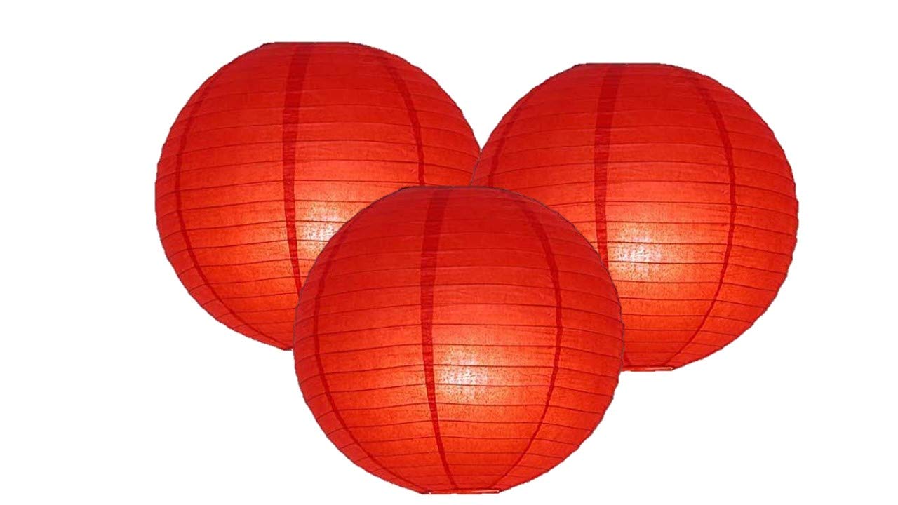 Paper Lanterns Mix Color Packs of 3 Round Paper Lanterns Lampshade Party Decorations (All Red, 16" (40 Cm))