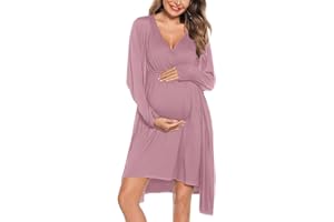 SWOMOG Women Maternity Nursing Gown and Robe Set 3 in 1 Labor Delivery Nursing Nightgown for Breastfeeding Hospital Bathrobe