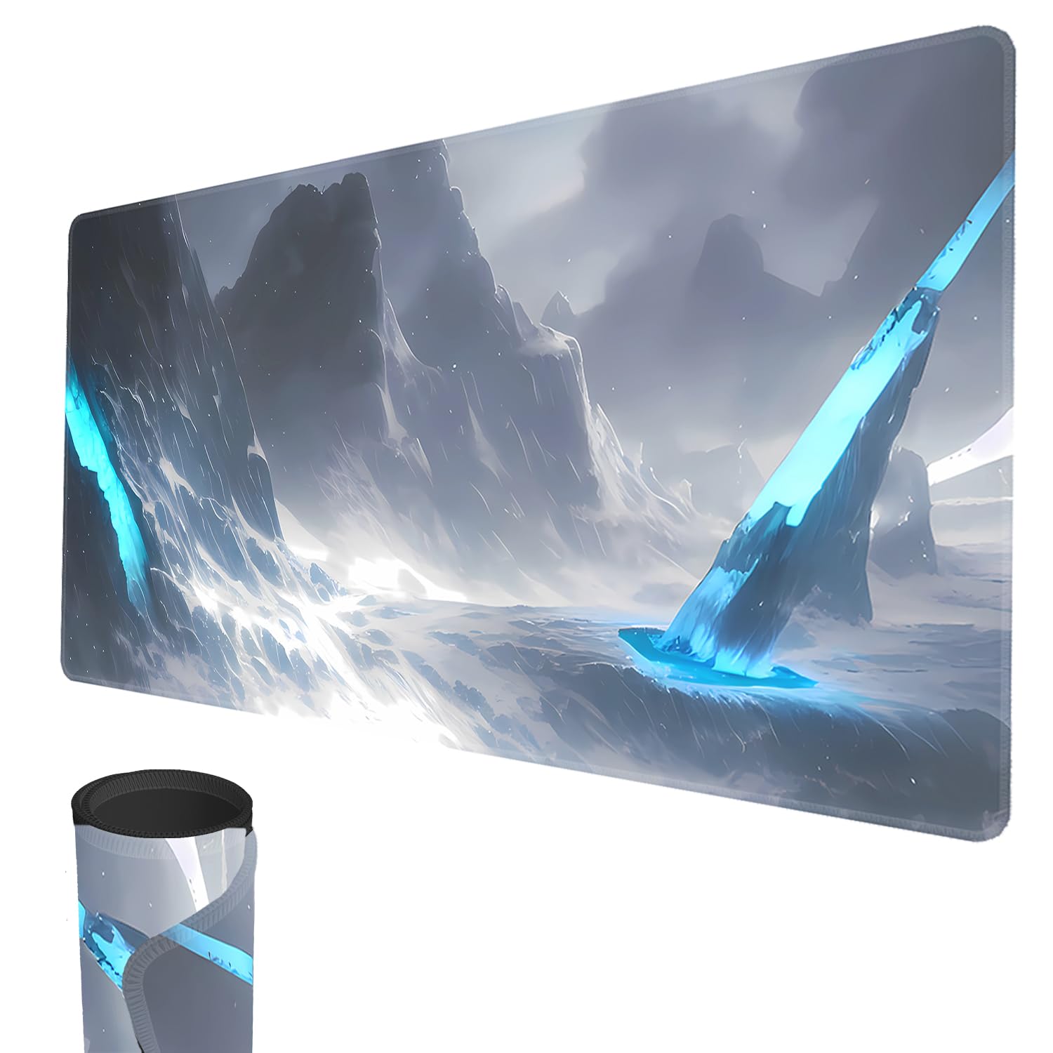 MTG Playmat, 24" x 14" TCG Game Play Mat Stitched Edges Trading Card Game Playmats with Storage Bag Smooth Rubber Surface Battle Game Mat (Glacier) โ image 1