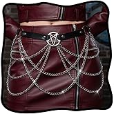 Urieo Punk Leather Waist Chain Belt Layered Black Belly Chains Gothic Rave Body Jewelry for Women Fashion