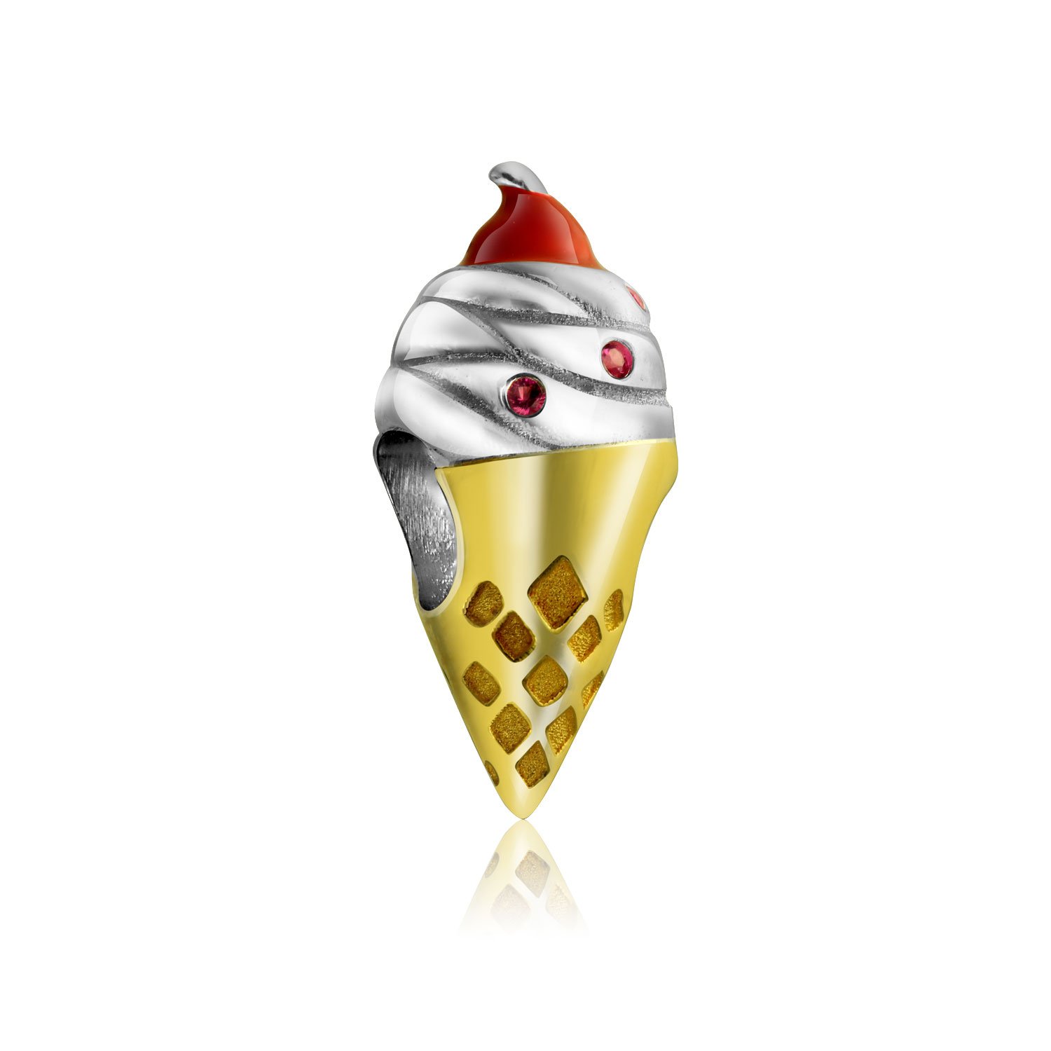 Bling Jewelry Multi Color Ice Cream Cone Charm Bead For Women Teens Two Tone Gold Plated .925 Sterling Silver Fits European Bracelet