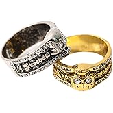 MayiaHey Skull Head Ring, Gothic Demon Skull Ring for Men, Norse Viking Skull Head Ring Halloween Skull Jewelry, Pirate Skull Ring Hip Hop Rhinestone Skeleton Band Ring Punk Rock Skull Ring for mens