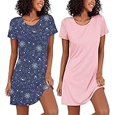 Ekouaer 2 Pack Nightgowns for Women Sleepshirt Short Sleeve Night Shirts Soft Sleep Dress Classic NightDress S-XXL