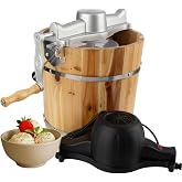 Classic Cuisine Electric Ice Cream Maker Machine, 15&rdquo; x 14&rdquo; x 16&rdquo; | 4Q Old Fashioned Wood Icecream Maker with Hand Crank and Electric Paddle - Ice Cream Machine for Frozen Yogurt Gelato Sorbet
