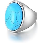 SeiMios Oval Turquoise Signet Ring Stainless Steel Classical Statement Band Ring for Men Size 12