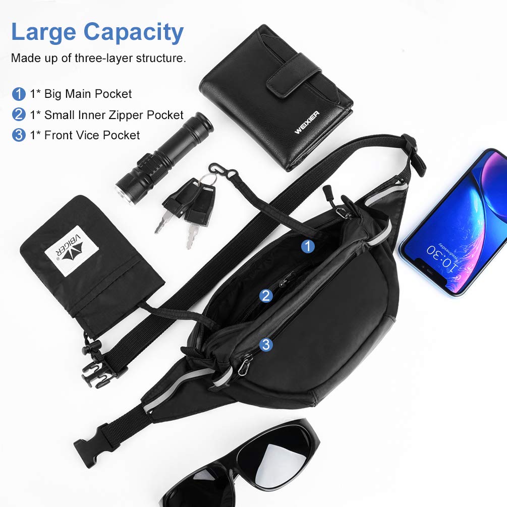 VBIGER Waist Pack Bag Fanny Pack for Men Women,Foldable Hip Bum Bag Waterproof Belt Bags with Large Capacity Adjustable Strap Earphone Hole