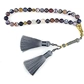beirunde Muslims Islamic Dhikr Tasbeeh Tasbih Prayer Beads, 33 Agate Beads with Tassel