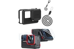 Rszfnjxry Silicone Protective Cover Case with Silicone Lens Cover,Screen and Lens Protector for Insta360 Ace (Ace Black Case+Screen Protector)